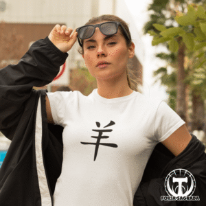 Camiseta Blanca Zodiaco Chino ‘Cabra’ para Mujer: Creatividad y Amabilidad