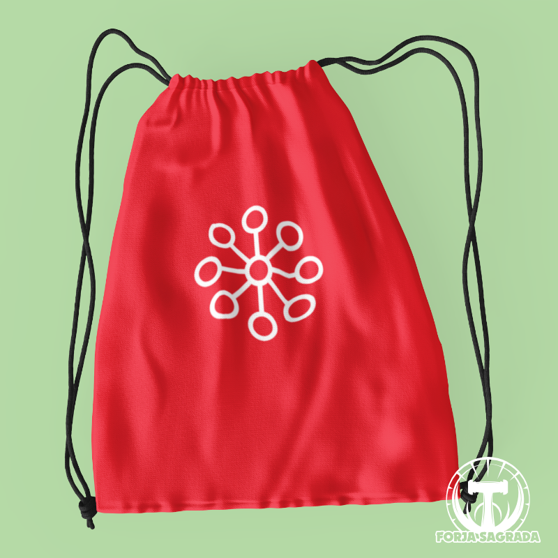 Bolsa roja de deporte con diseño vikingo de la runa Ansuz, símbolo de clarividencia, sabiduría y comunicación.