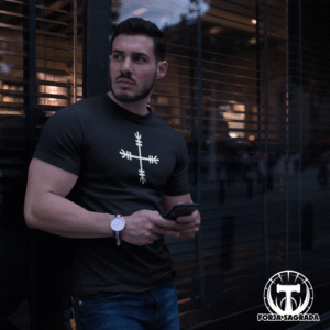 Camiseta Negra con Símbolo Rúnico «Protección» Hombre