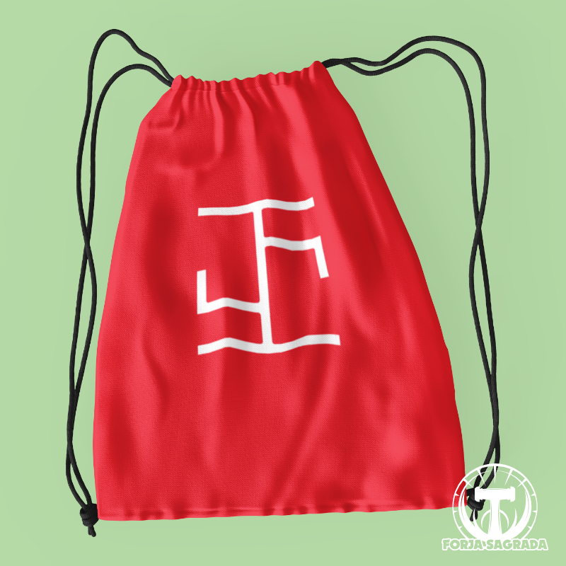 Bolsa roja de deporte con diseño vikingo de la runa Uruz, símbolo de sanación, vitalidad y fuerza.